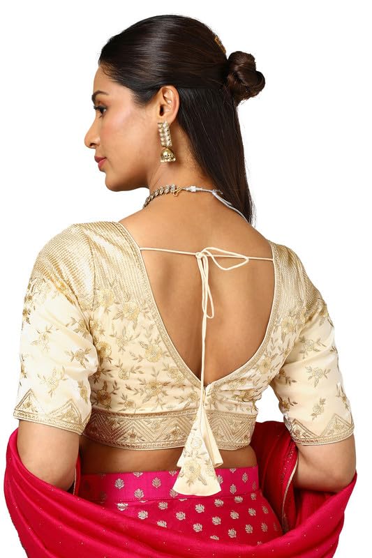 Soch Womens Cream Organza Embellished Blouse with Sequins