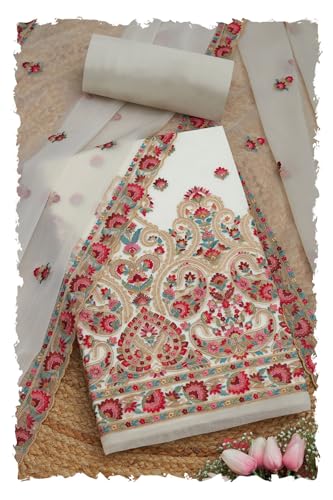 Soch Women Crinkle Chiffon Floral Print Unstitched Dress Material with Thread Work