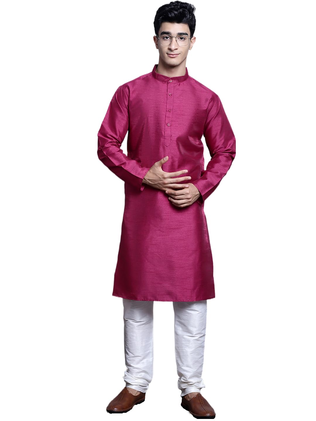 Jompers Mens Solid Dupion Silk Kurta And Churidar Set