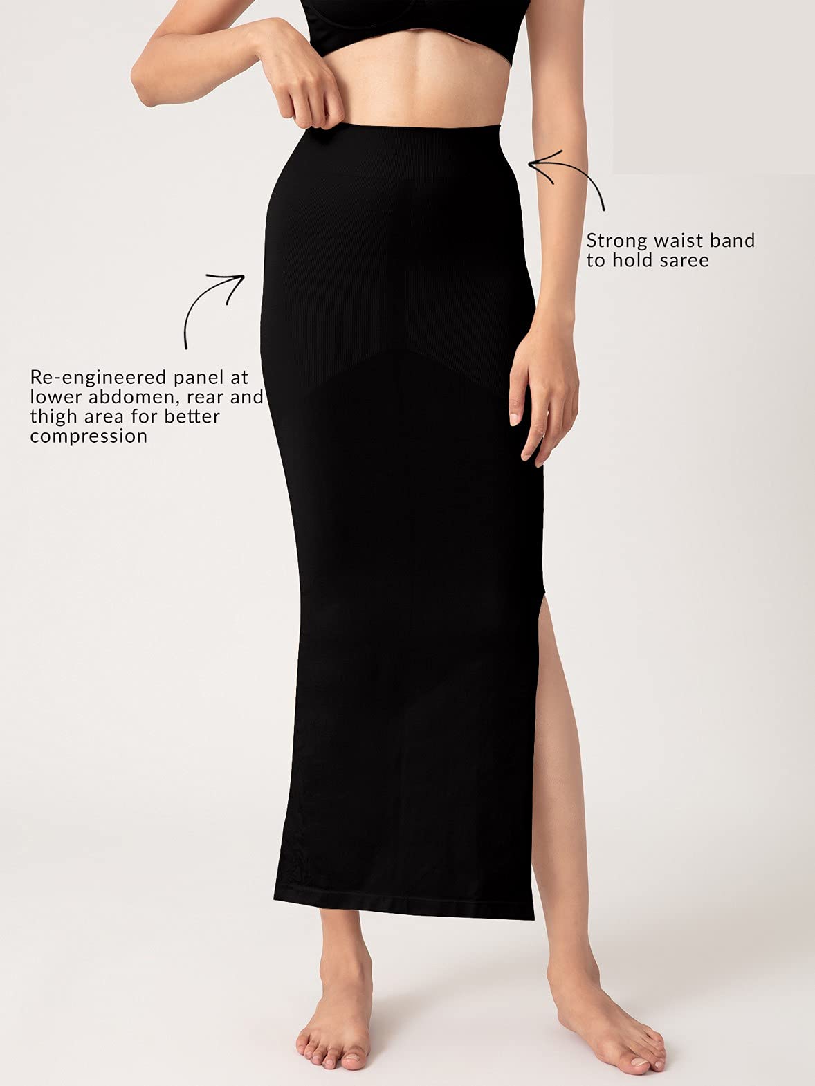 NYKD Seamless Spandex Saree Shapewear for Women Petticoat/Peticote Saree Shapewear, NYSH01, Black(Anthracite)