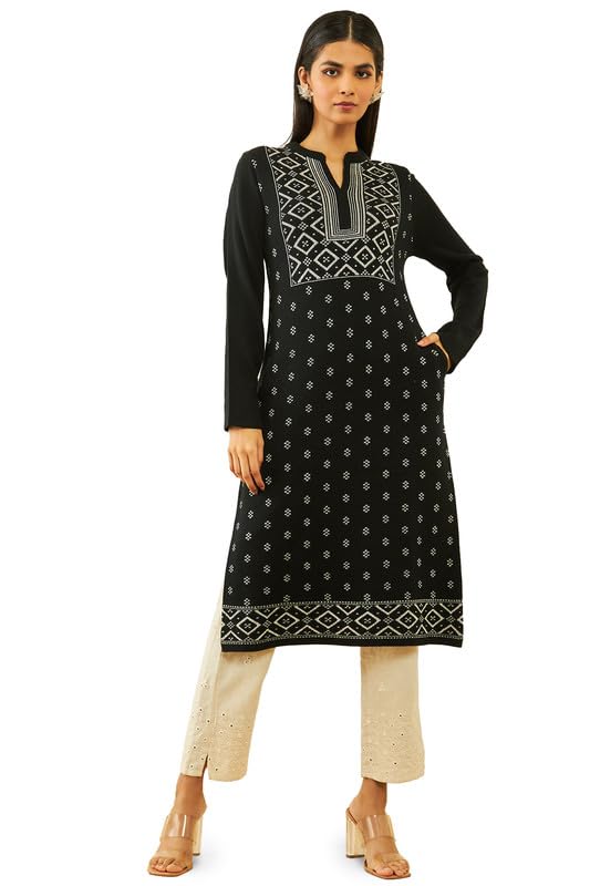 Soch Women Acrylic Geometric Pattern Knitted Winter Kurta with Pocket