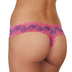 Rene Rofe Women's Crotchless Lace V Thong, Fuschia/Purple, Small/Medium