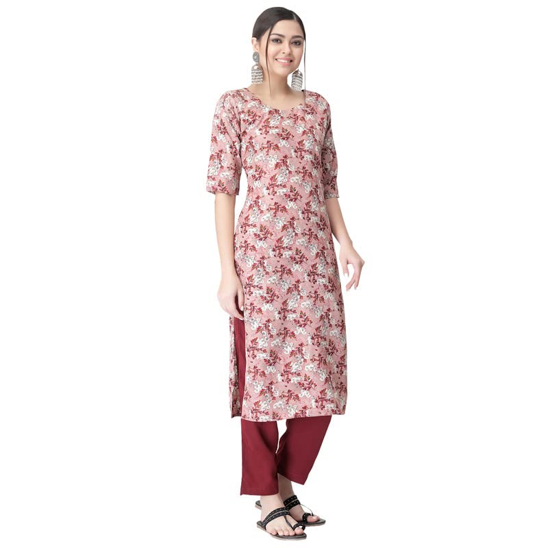 Pinkmint Women'S Printed Crepe Straight Kurta And Pant Set Maroon