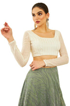 Soch Womens Cream Georgette Sequinned Embellished Blouse With Tie-Ups