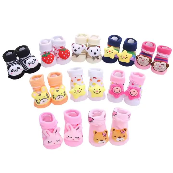 3 Set Of 3D Cartoon Booties/Infants Socks For New Born Baby (06 Months, Multicolor & Designs) | Baby Soft Cotton Socks Combo Pa 0-6