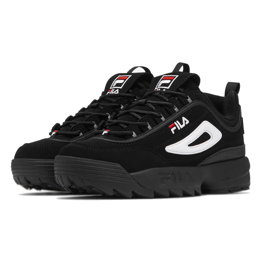 Fila Men's Strada Disruptor fashion sneakers, Black/White/Vin Red, 12 US