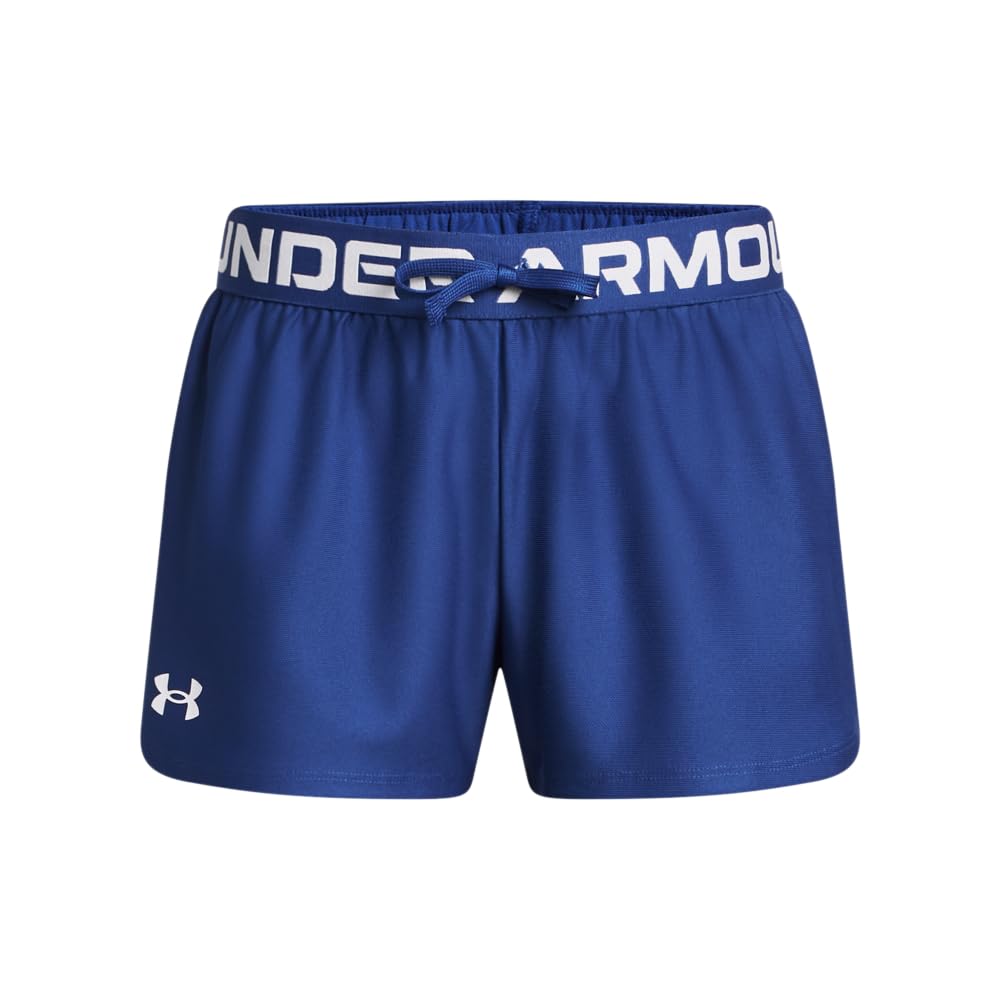 Under Armour Girls' Play Up Solid Shorts, (432) Tech Blue / / White, Small