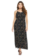 Clovia Women'S Crepe Pretty Florals Resort Wear Dress (Rw0069P13_Black_S)
