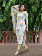 Pinkmint WomenS Hevy Cotton Blend White Kurta Set L Stitched Printed Dupatta Set L Stylish Women Festival Dress (Pack Of 1)