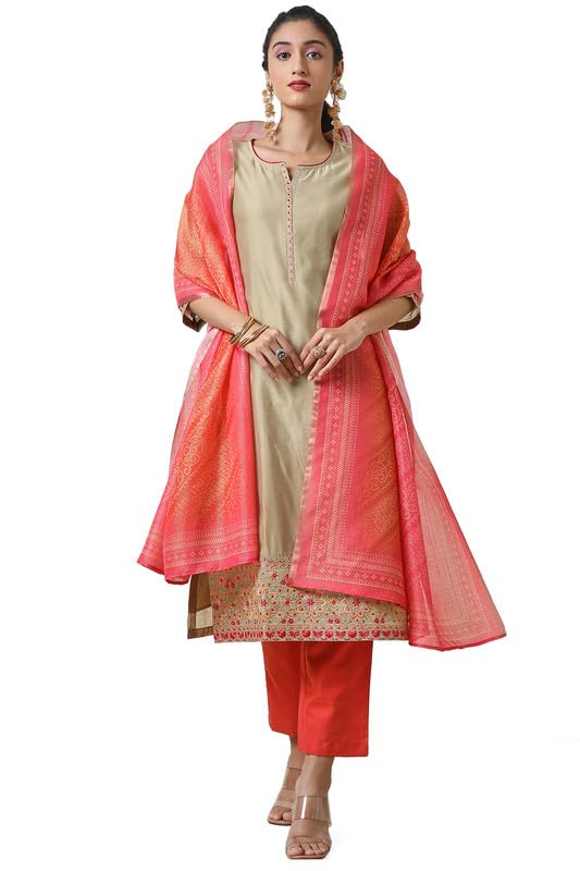 Soch Women Chanderi Straight Embroidered Suit Set with Dupatta