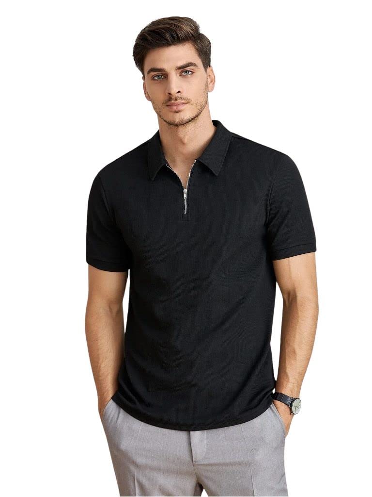 OM SAI LATEST CREATION Mens Polo-Neck with Zip Closure Type T-Shirt || Half Sleeves Casual T-Shirt for Men || Ragular Wear Clas