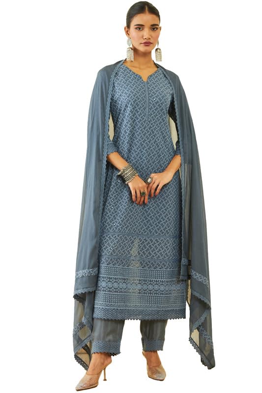 Soch Women Georgette All-Over Sequin Embroidered Suit Set with Dupatta