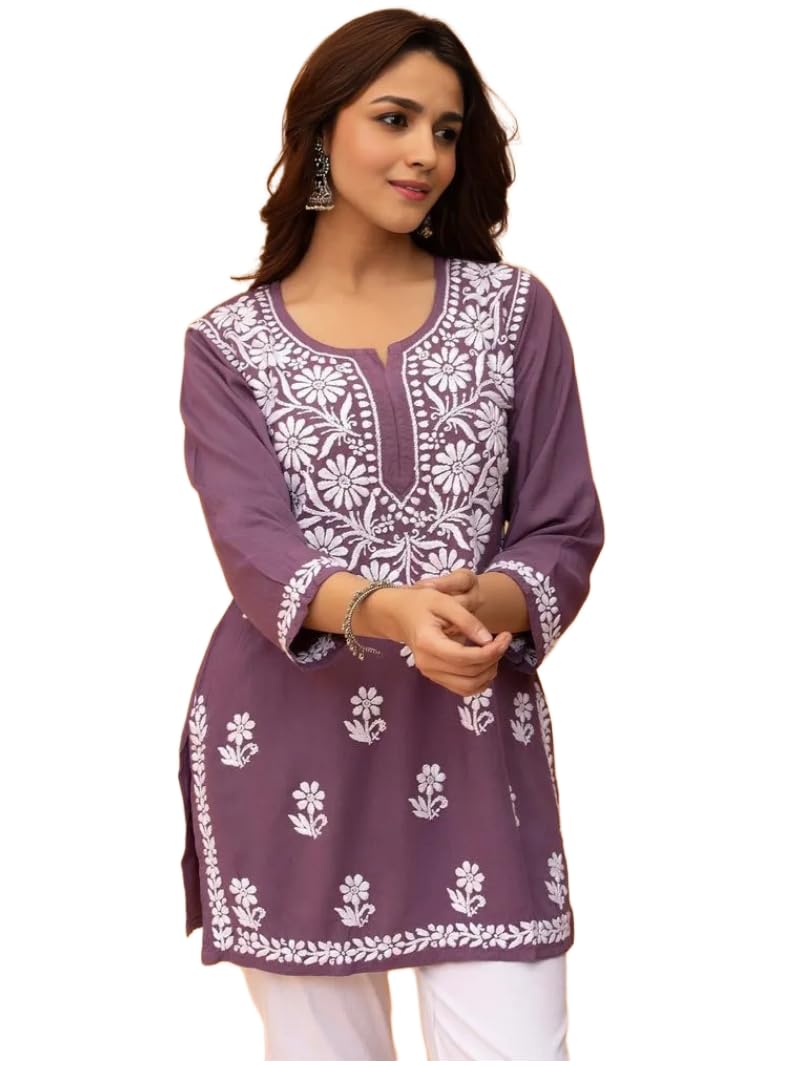 Sidhidata Stylish WomenS Rayon Kurti With 3/4 Sleeves & Beautiful Neck Embroidery  Ideal For Casual Office Wear & Everyday Com