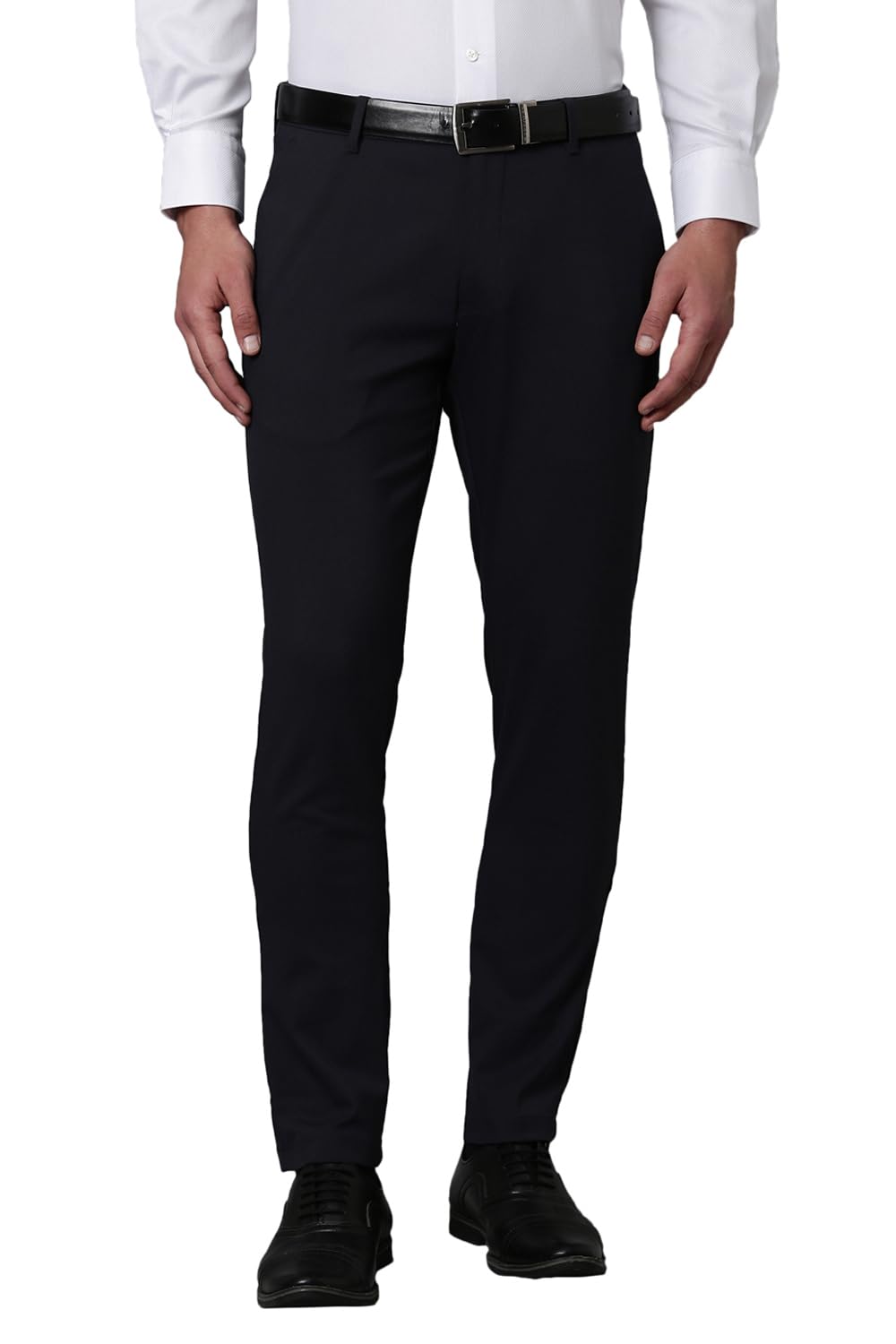 Men Black Slim Fit Stripe Flat Front Casual Trousers