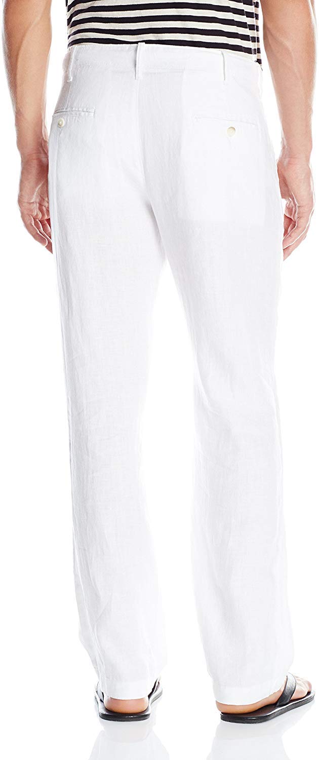 Perry Ellis Men's 100% Linen Drawstring Casual Pants For Men, Regular Fit, Lightweight (Waist Size 29-54 Big & Tall), Bright Whi