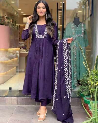 GoSriKi Womens Rayon Blend A-Line Printed Kurta with Pant & Dupatta