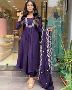GoSriKi Womens Rayon Blend A-Line Printed Kurta with Pant & Dupatta