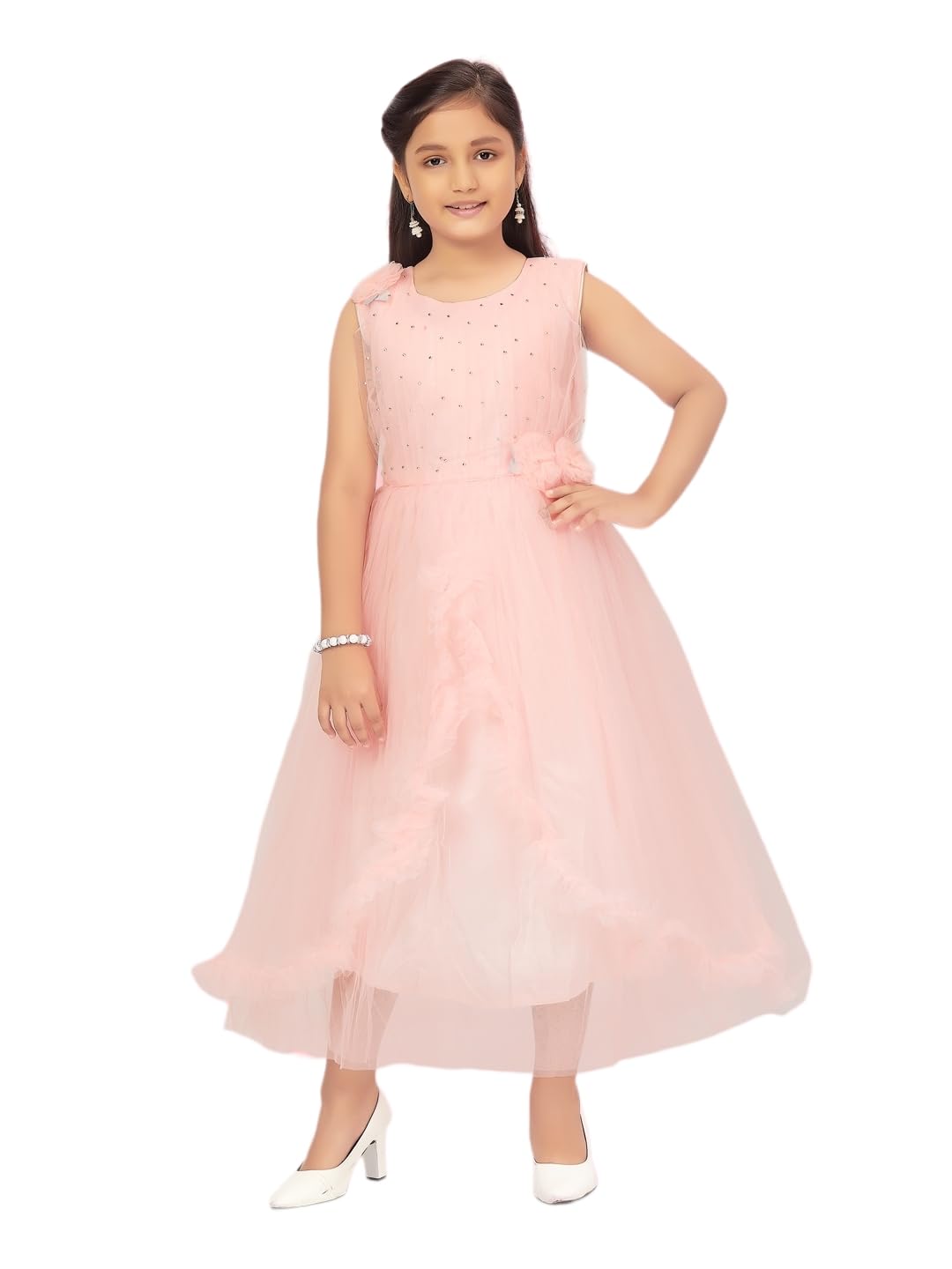 Aarika Girls Peach Colour Solid Gown (G-9697-PEACH-22)