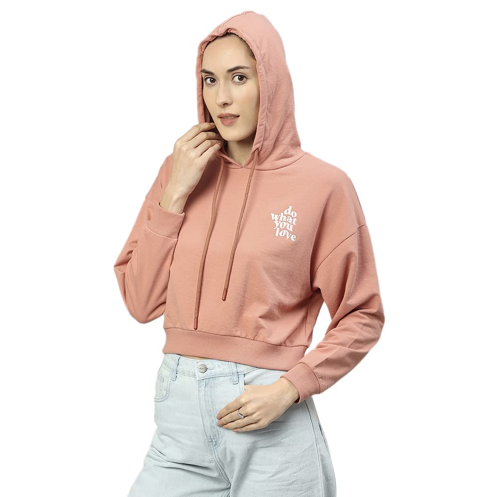 Hubberholme WomenS Winter Wear Cotton Blend Hooded Sweatshirt Pullover Hoodie (Light Pink)