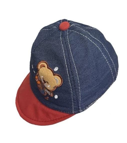 Eazylayers Baby Boys & Girls Denim Cotton Baseball Cap  Soft & Comfortable Sun Protection Hat For Newborns (03 Months), Red 0-3
