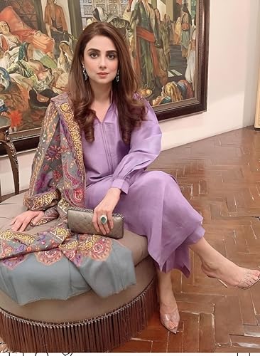 ANNI DESIGNER Womens Rayon Viscose Solid Straight Kurta with Pant & Dupatta (Mawra Purple_L_Purple_Large)
