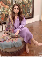 ANNI DESIGNER Womens Rayon Viscose Solid Straight Kurta with Pant & Dupatta (Mawra Purple_S_Purple_Small)