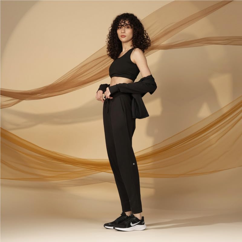 BlissClub Womens The Ultimate Tapered High Rise Pants | Mid Waist | Adjustable Drawstring | Elasticated Waistband | 2 Side Pock