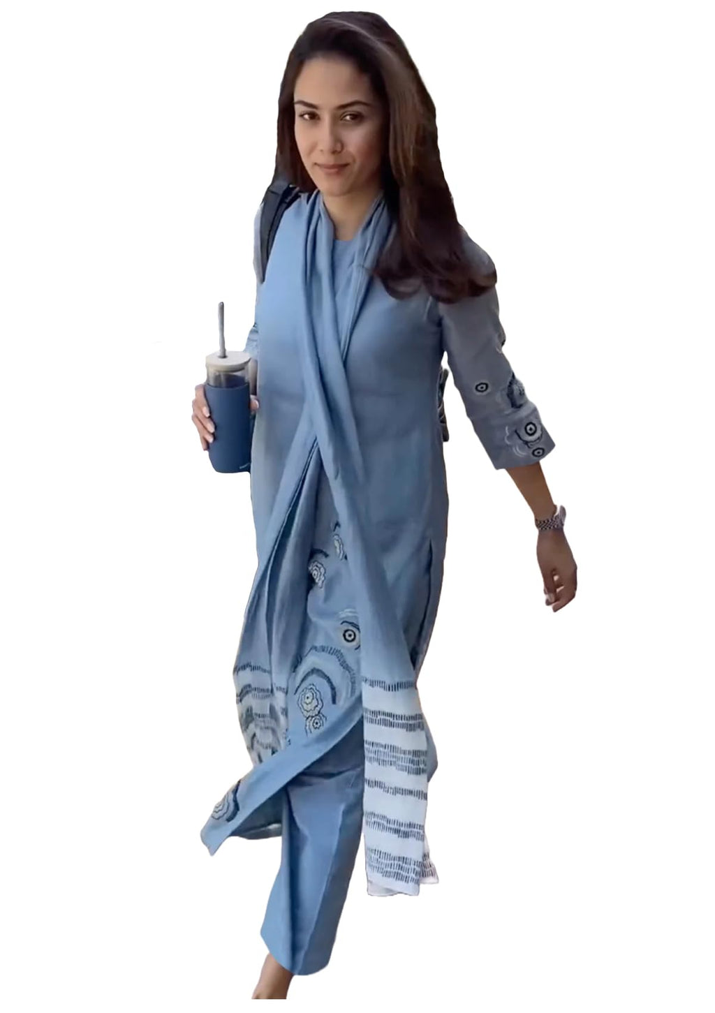 ANNI DESIGNER Womens Rayon Viscose Printed Straight Kurta with Pant & Dupatta (Gana Blue_XXL_Blue_XX-Large)