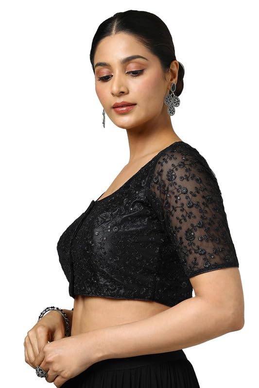 Soch Womens Black Net Embroidered Padded Blouse With Sequins