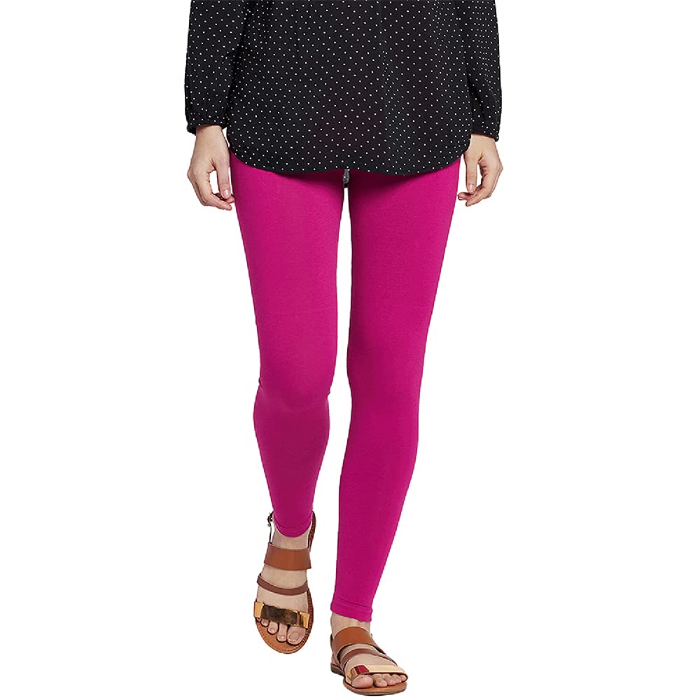 Go Colors Soft Cotton Stretch Ankle Length Leggings For Women | Breathable, Mid Rise, Dark Rose 2