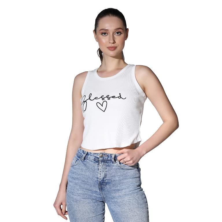 OM SAI LATEST CREATION Crop Tops for Women || Ribbed Solid Chest Printed Crop Top for Girls || Text & Hart Print with Round Neck