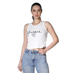 OM SAI LATEST CREATION Crop Tops for Women || Ribbed Solid Chest Printed Crop Top for Girls || Text & Hart Print with Round Neck