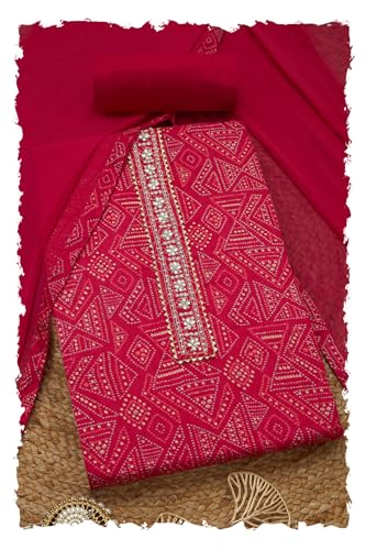 Soch Women Jam Cotton Bandhani Print Unstitched Dress Material with Beads and Stones