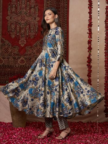 ANNI DESIGNER Womens Rayon Blend Straight Printed Kurta with Pant (VEDHAM Blue_XL_Blue_X-Large)