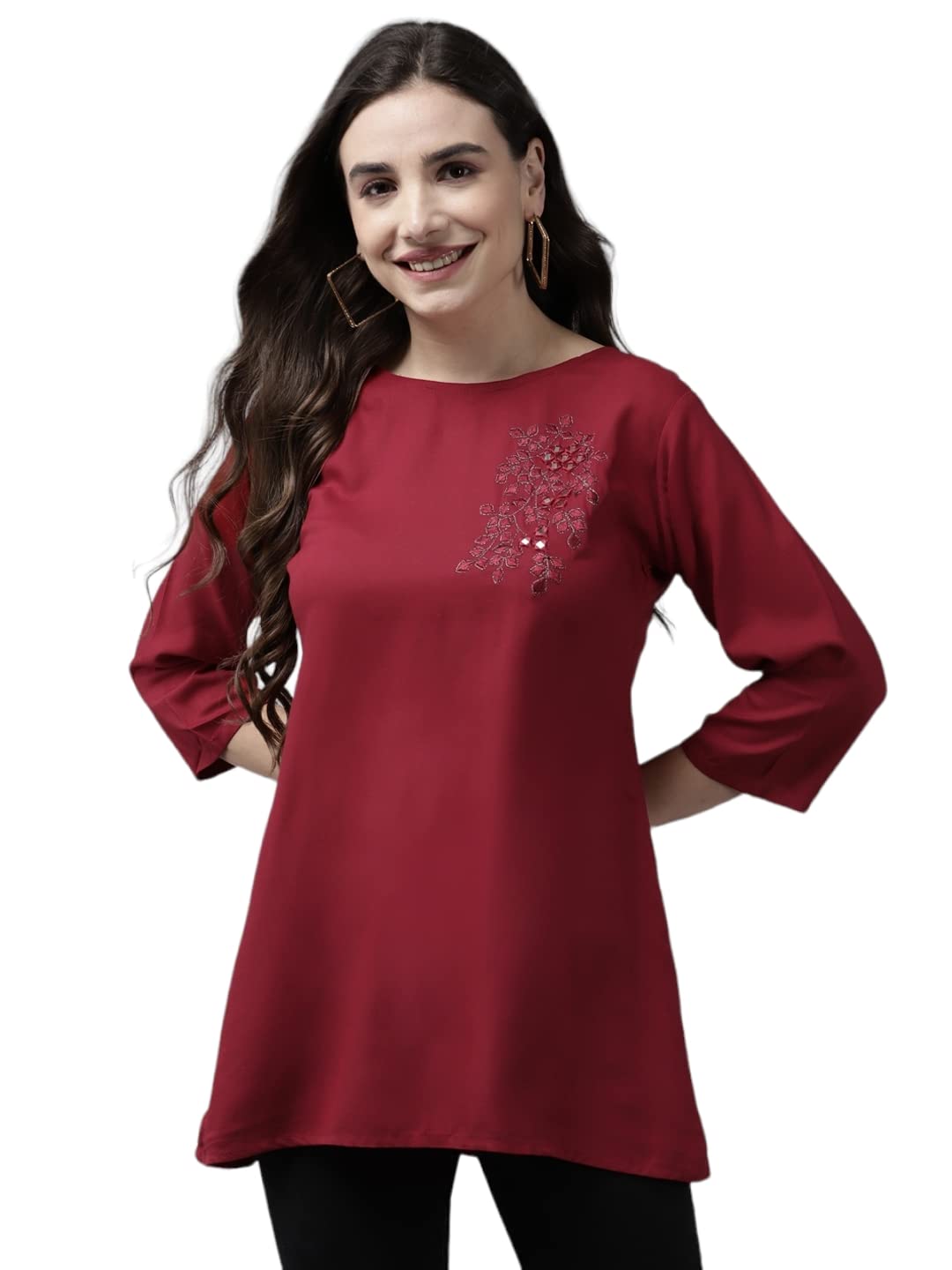 Aarika Womens Regular Fit Tunic Shirt (TP-W-SM-9509_Maroon L)