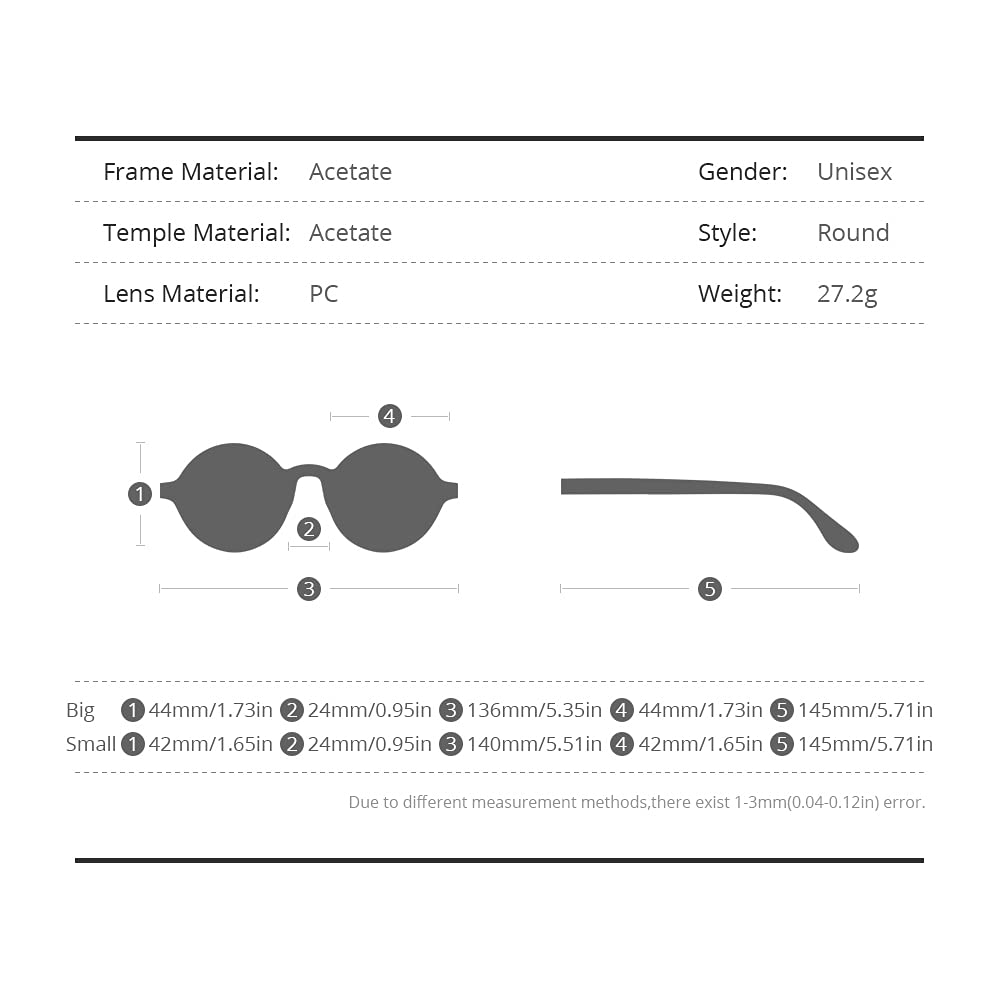 HEPIDEM Acetate Men Retro Vintage Polarized Sunglasses for Women,Trendy UV400 Protection Round Frames Eyewear Zolman Small 42mm