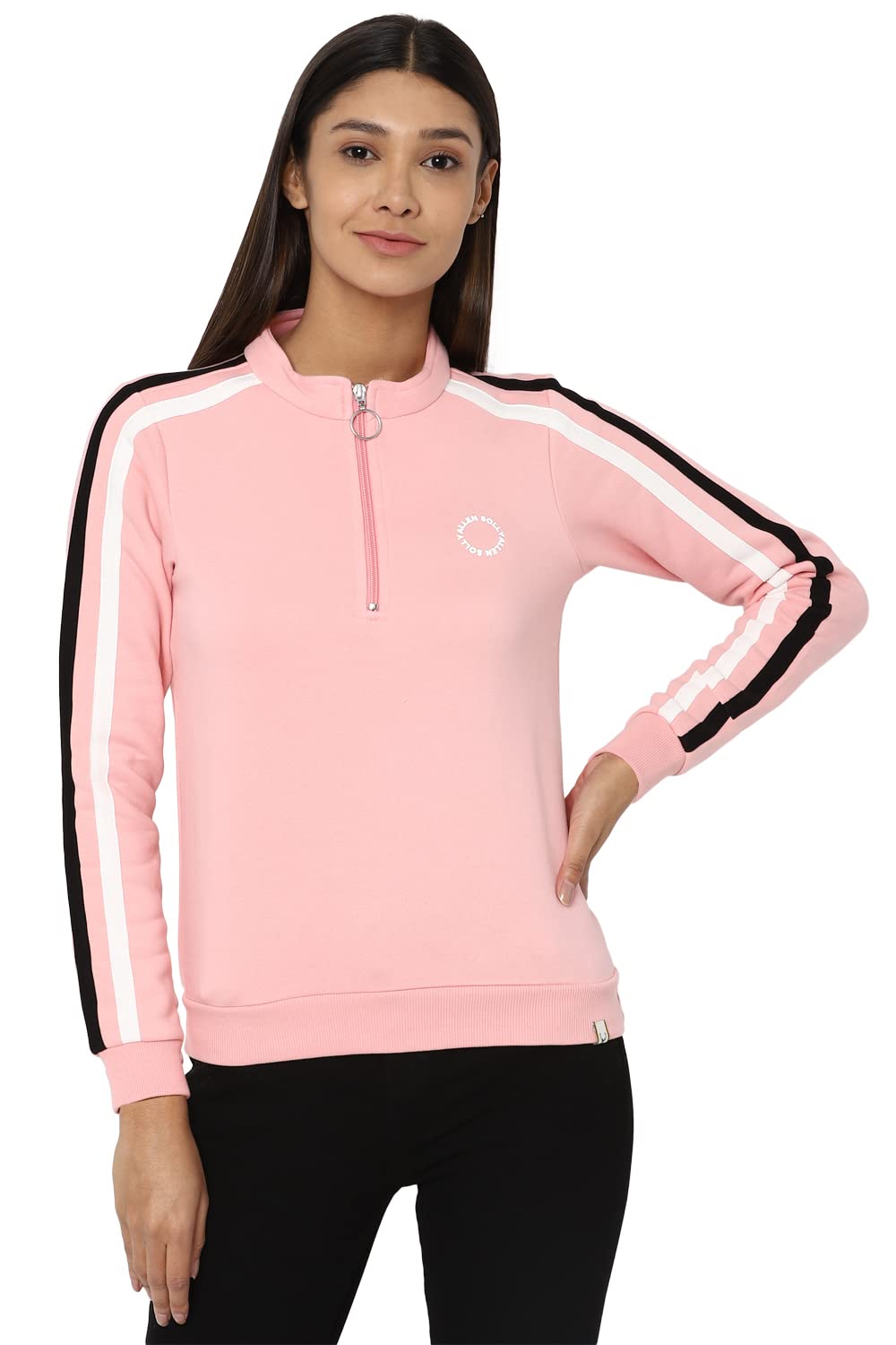 Allen Solly Women Striped Polyester Hooded Crew Neck T-Shirt