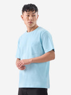 The Souled Store Solids: Frost Blue Men and Boys Short Sleeve Round Neck Regular Fit Polyester T-Shirts