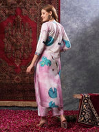 ANNI DESIGNER Womens Cotton Blend Straight Printed Kurta with Palazzo (Swans Baby Pink_L_Baby Pink_Large)