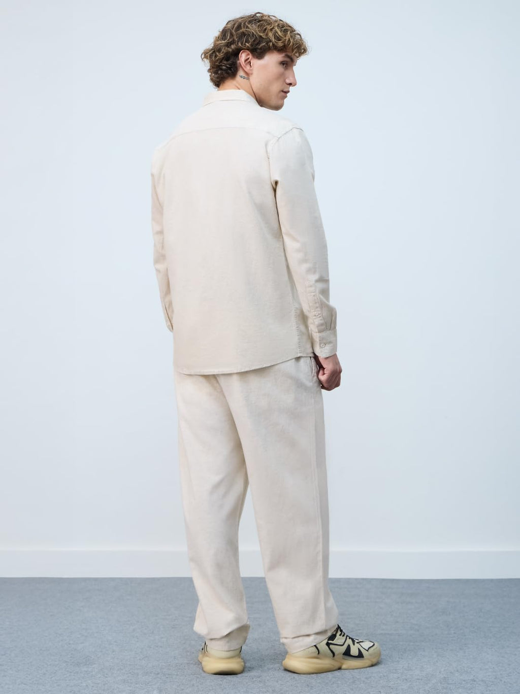 The Souled Store Cotton Linen Pants: Ecru Men and Boys Drawstringed Solid Straight Fit Cotton Linen Pants