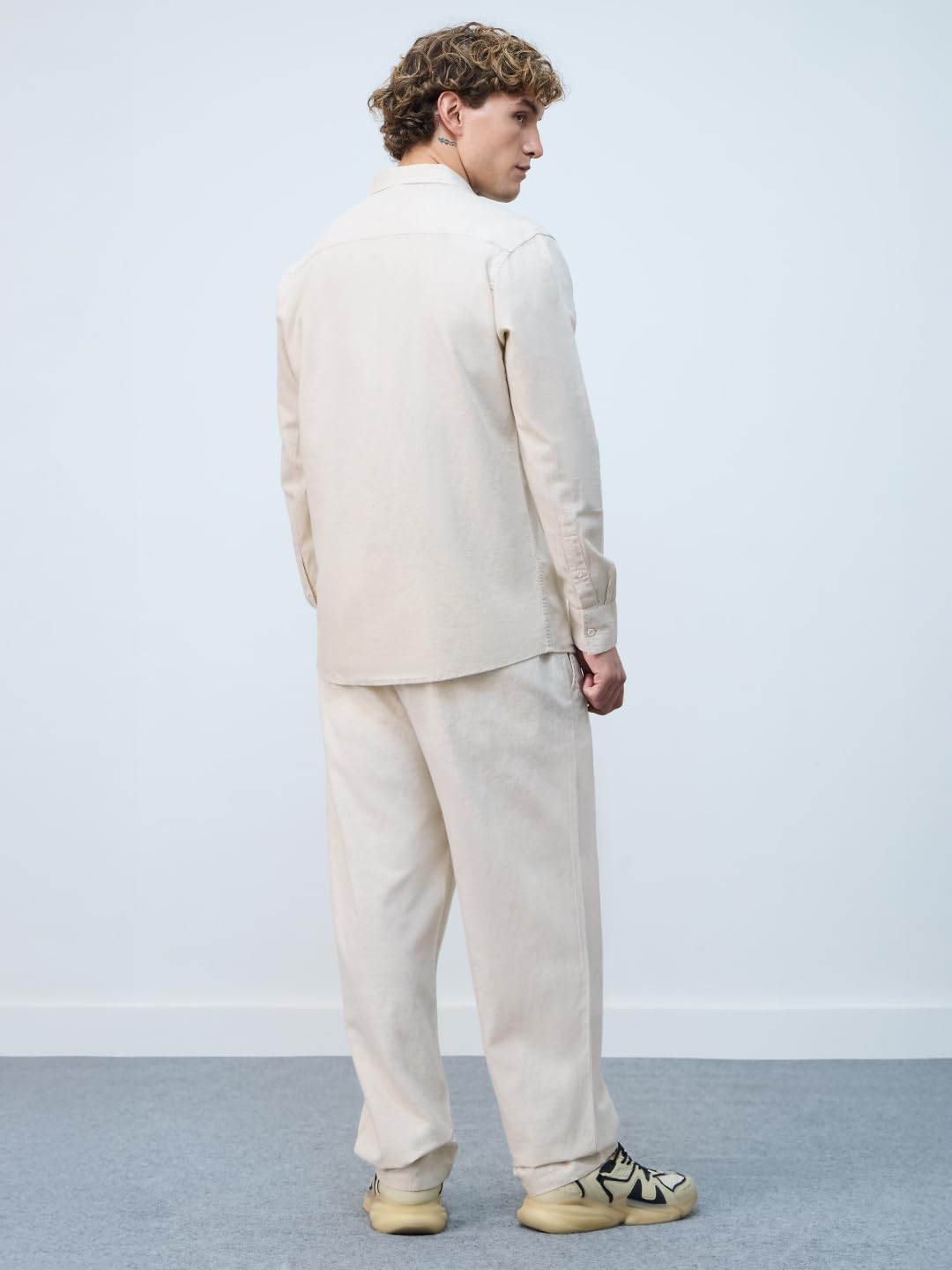 The Souled Store Cotton Linen Pants: Ecru Men and Boys Drawstringed Solid Straight Fit Cotton Linen Pants