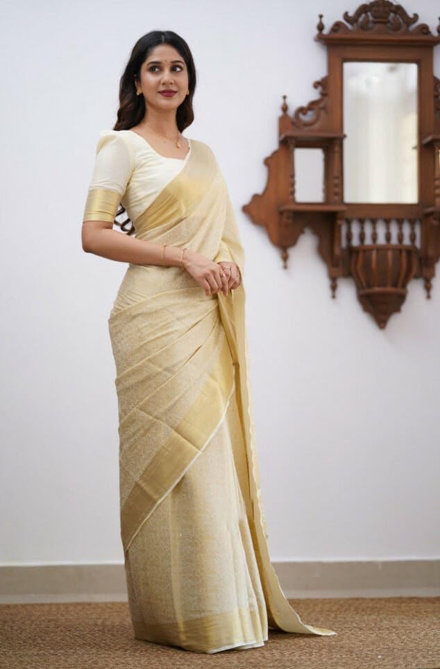 Flosive Mix Color & Gold Zari Woven Kanjivaram Saree With Blouse
