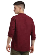 Turtle Men 100% Cotton Printed Full Sleeve Casual Maroon Kurta Shirt