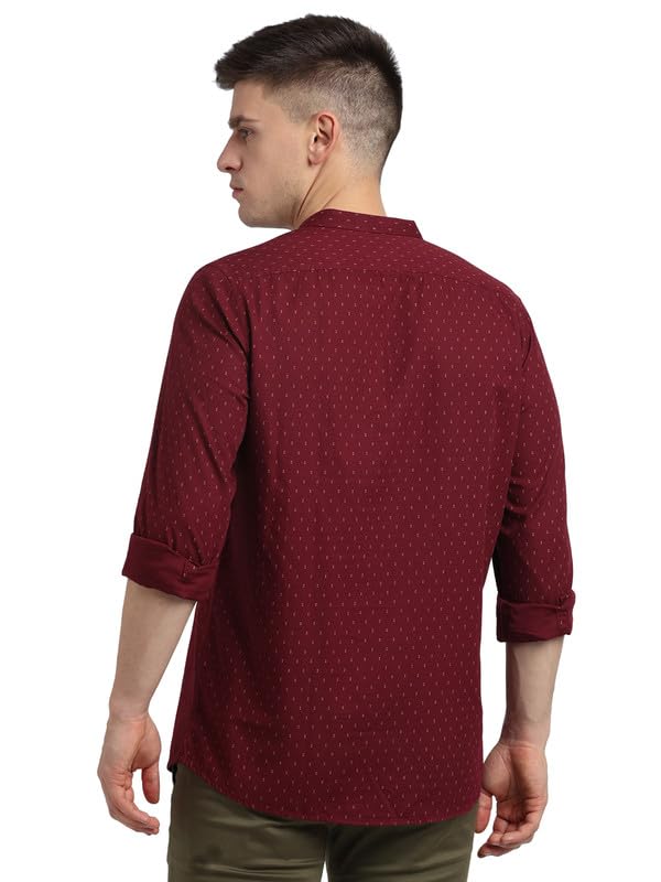 Turtle Men 100% Cotton Printed Full Sleeve Casual Maroon Kurta Shirt