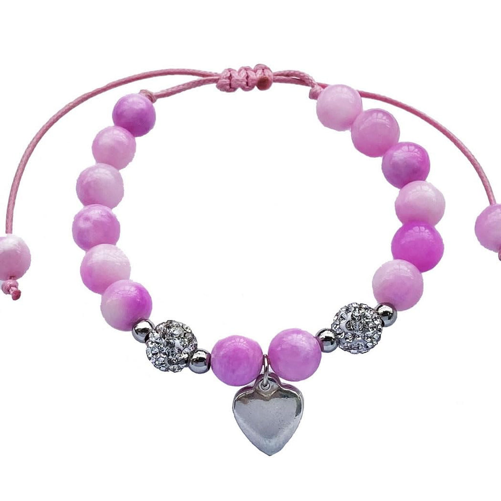 DOLON Peach Pink Glass Beaded Rhinestone Heart Charm Granddaugther Bracelet Jewelry Back to School Birthday Christmas Holiday Gi