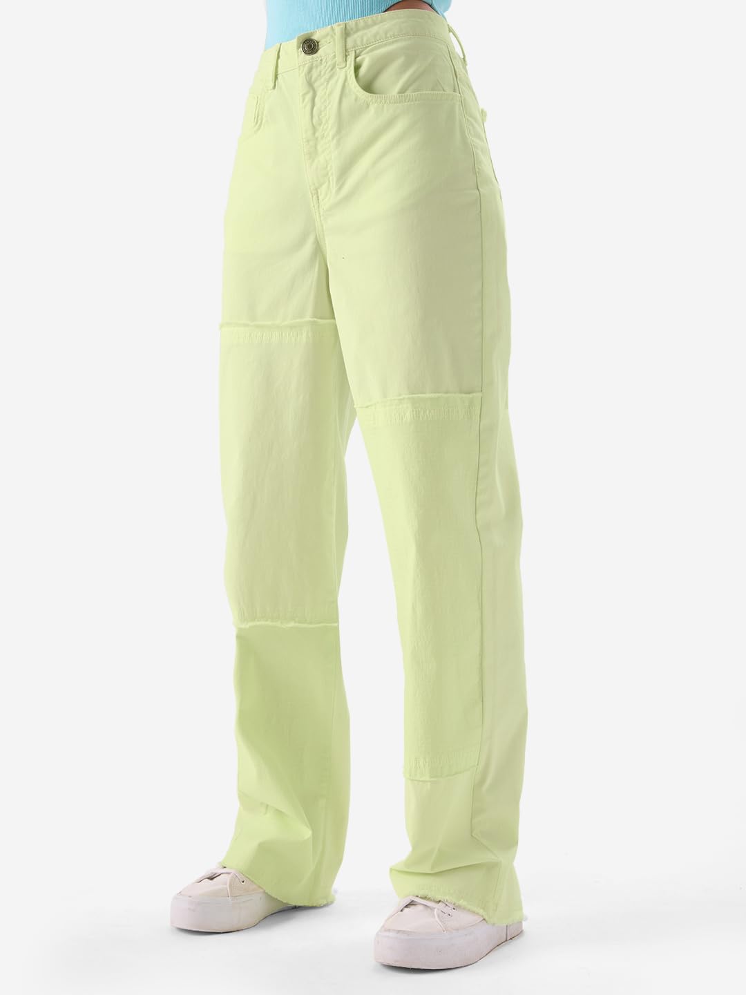 The Souled Store Solids: Periwinkle (Straight Fit) Women Pants Green Pants Trousers Jeans Chinos Joggers Cargo Sweatpants Track