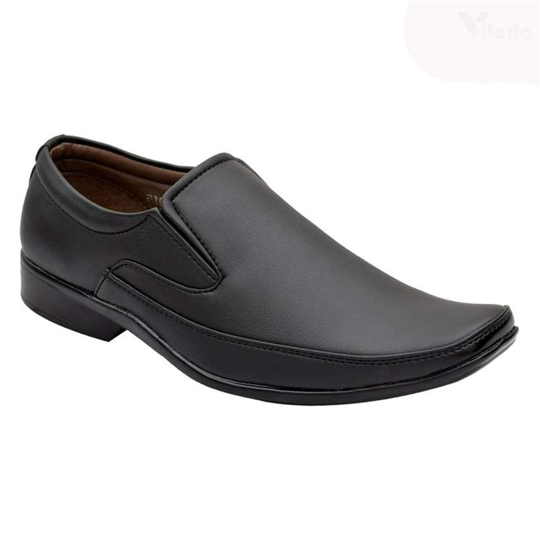 Vitoria Mens Synthetic Leather SlipOn Formal Shoes for Mens and Boys/Office Shoes/Suit Shoes/Dress Shoes/Party Shoes Black 8