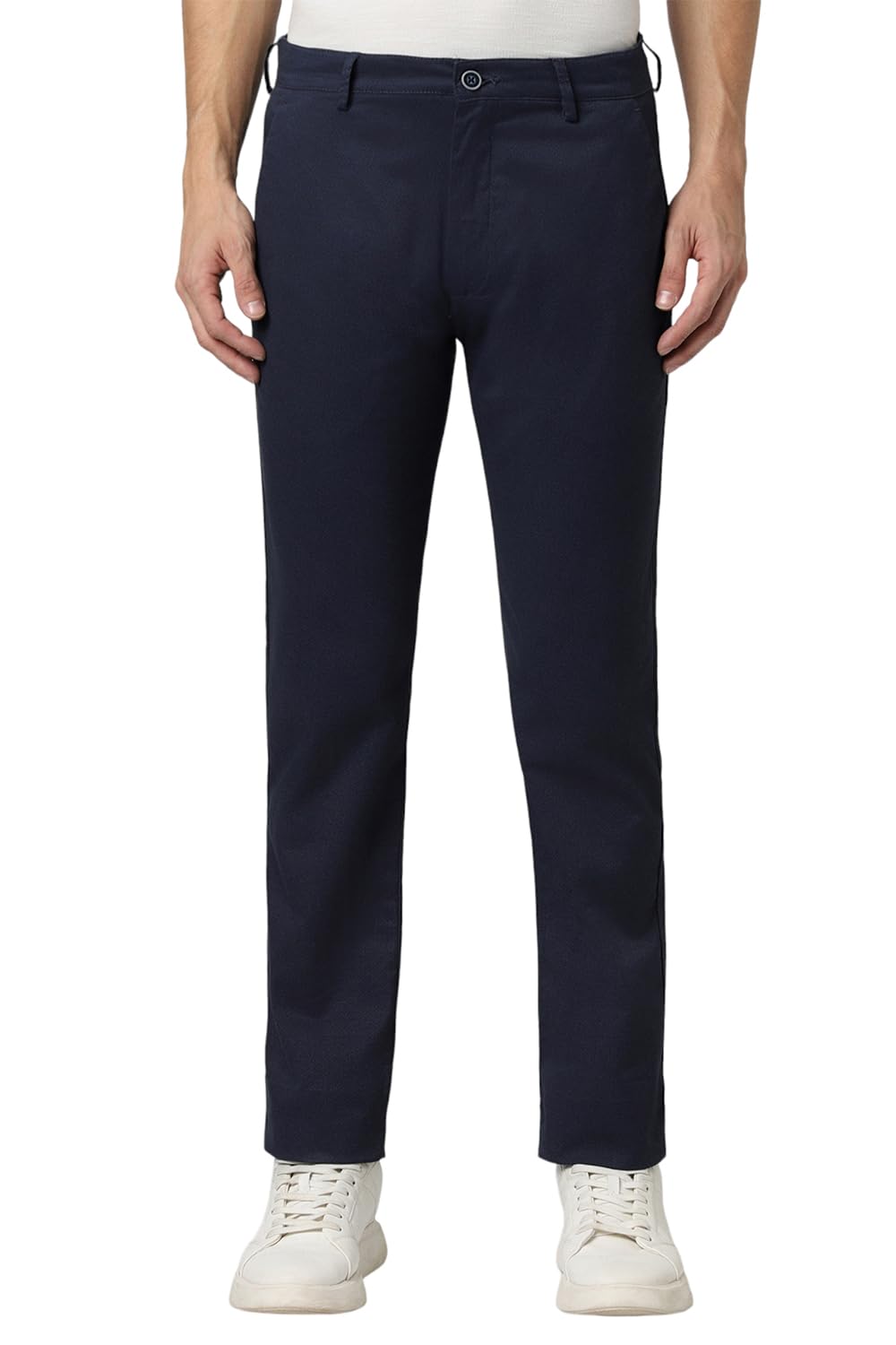 Men Navy Textured Super Slim Fit Casual Trousers 32