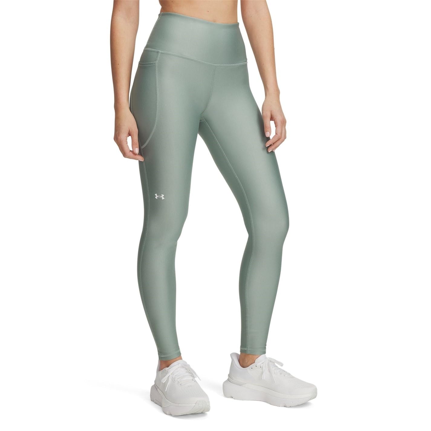 Under Armour Womens HeatGear Armour High Waisted Pocketed No-Slip Leggings, (348) Silica Green / / White, Small Tall