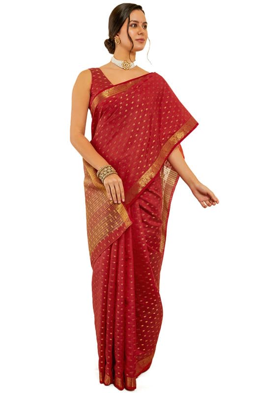 Soch Women Woven Design Art Silk Saree with Zari Border